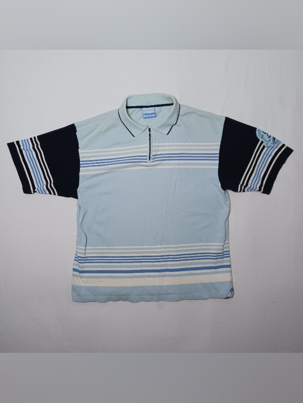 Vintage Southpole Mens 1/4 Zip Striped Polo Shirt XXL Blue Cotton Knit